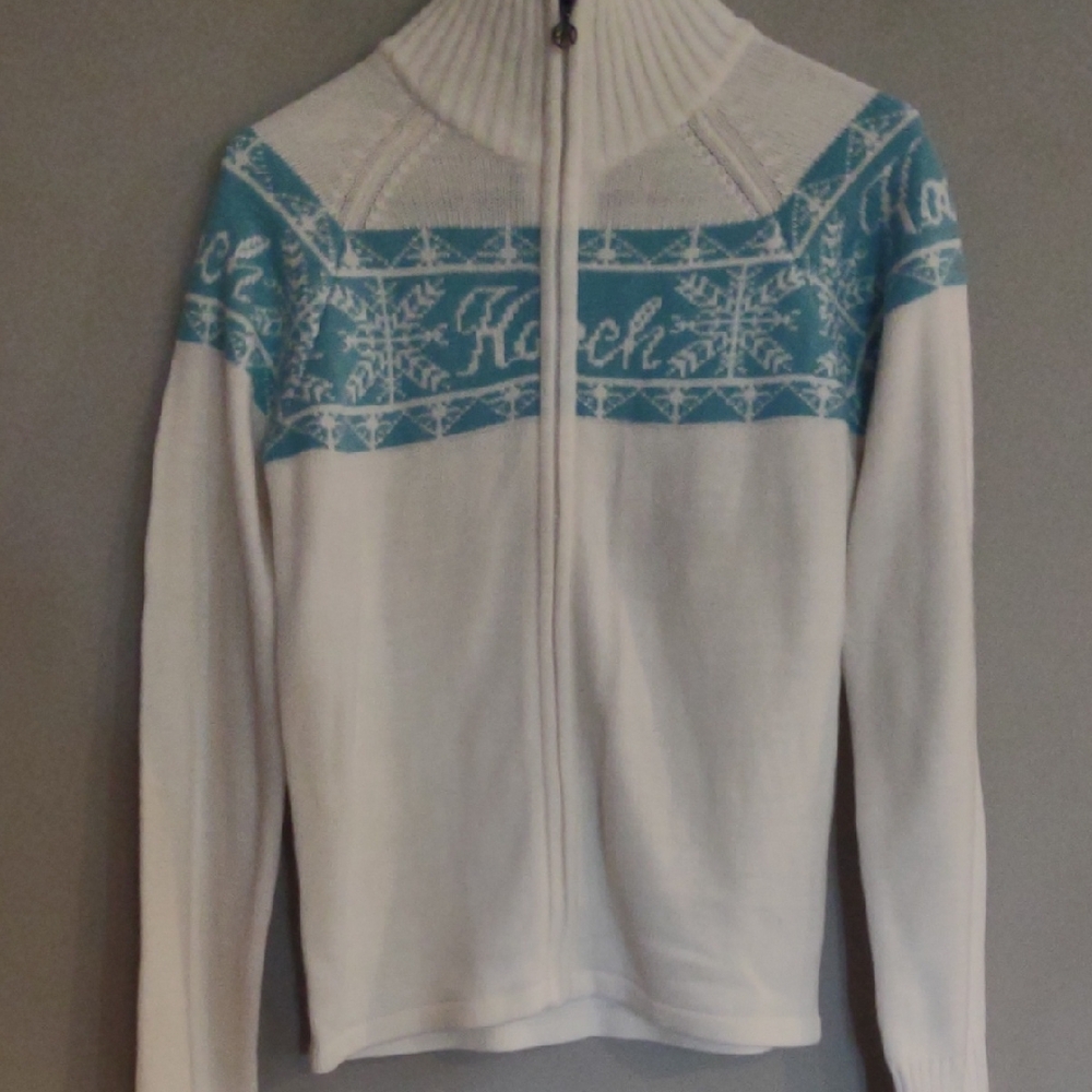 Vintage Hooch Women's 14 Winter White‎ and Blue Sweater with Nordic Pattern